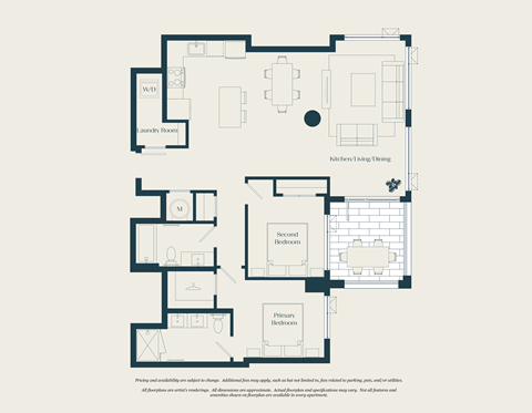 Floor plan for 2 beds, 2 baths, 1126 sqft